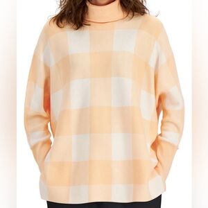 Alfani Peach & White Plaid Turtleneck Sweater Cotton Blend Size L NWT
